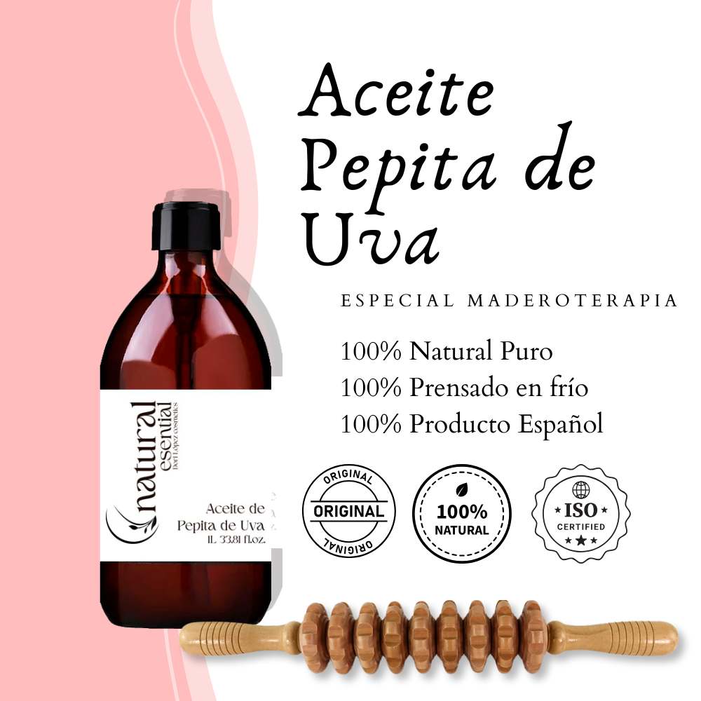 Pack Maderoterapia reafirmante anticelulítico - Pepita de Uva 1L y Rodillo - Imagen 8