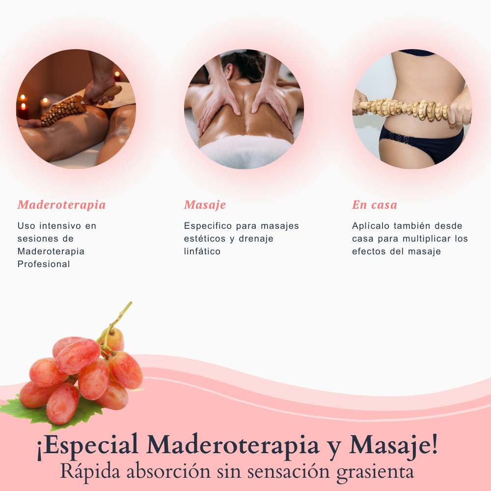 Pack Maderoterapia reafirmante anticelulítico - Pepita de Uva 1L y Rodillo - Imagen 7